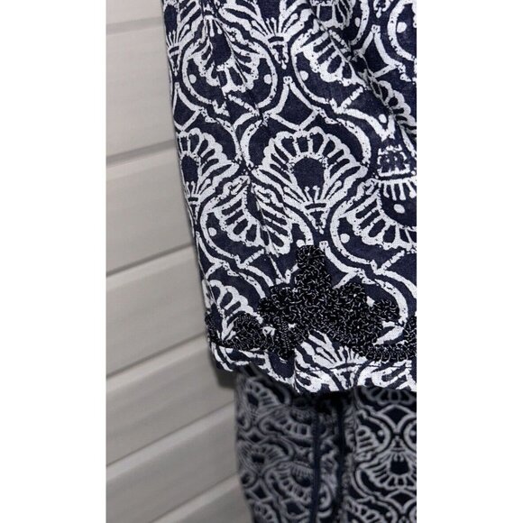 Anne Carson Sz PLUS 1X Tunic Blouse Boho Navy Blue Cotton 3/4 Sleeve Geo VGUC - Picture 5 of 12